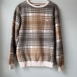 Men's Crewneck Plaid Sweater - Gray and Brown